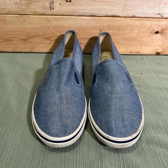 Lauren Ralph Lauren Janis Slip On Sneakers Size 8 B Chambray Canvas Old Money - Picture 2 of 6
